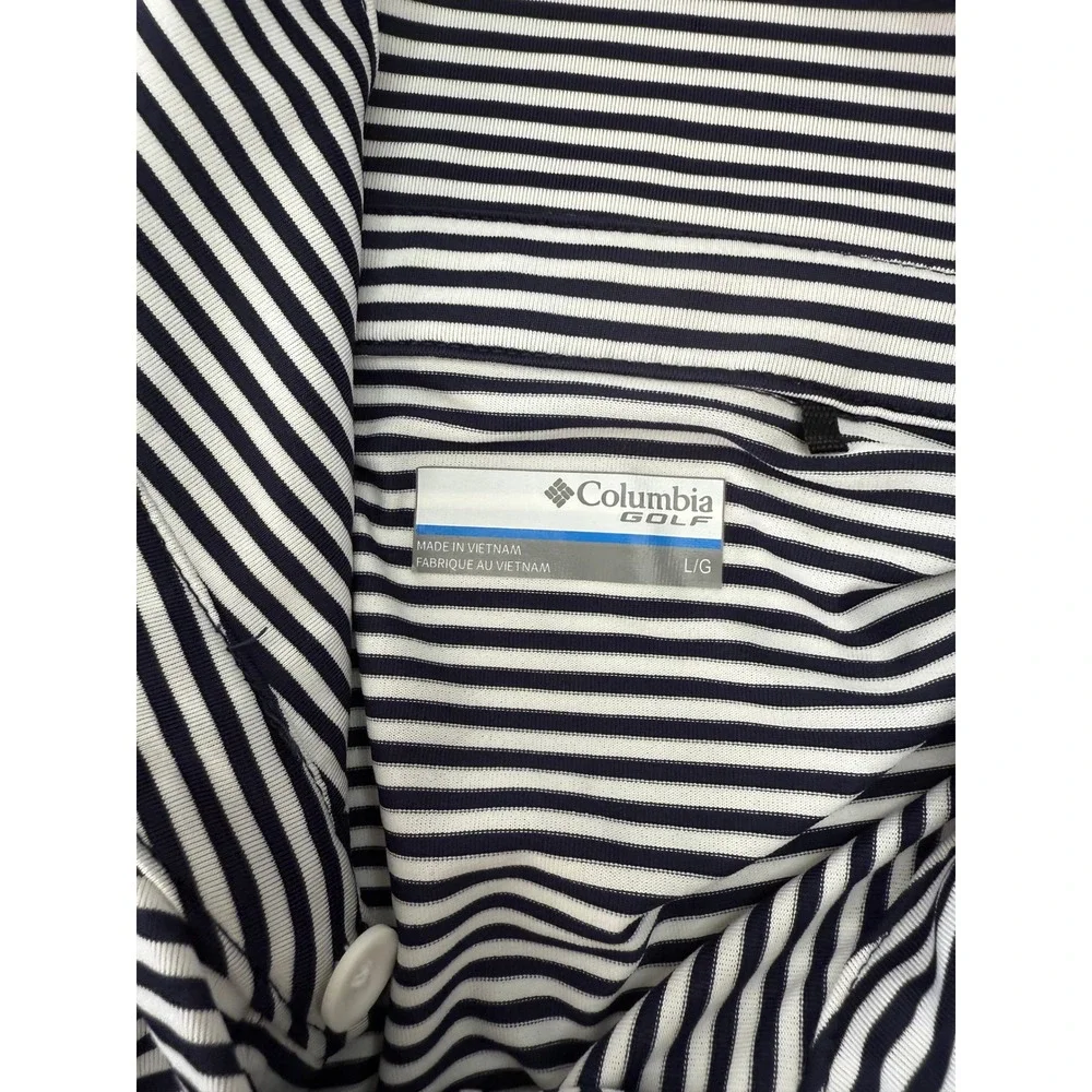 Columbia Golf Navy White Striped Mens Polo Shirt Large New - Picture 8 of 9